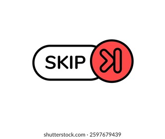 The skip button features bold red accents and clear lettering, offering a clean and modern icon design.