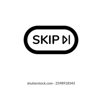 Skip button icon for digital interfaces. designed with forward arrow in a sleek oval form.