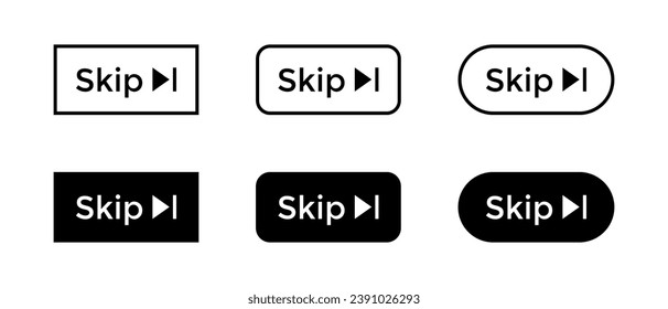 Skip button icon vector in flat style. Stop advertising video