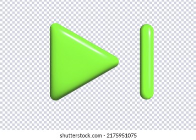 Omitir el siguiente botón del reproductor de música. Botón de reproductor de música verde realista sobre fondo transparente. Diseño de concepto creativo al estilo de las caricaturas. icono de vector 3d