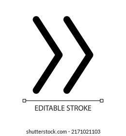 Skip to end white linear ui icon. Move to final song. Multimedia player control. GUI, UX design. Outline isolated user interface element for app and web. Editable stroke. Arial font used