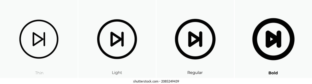 skip forward circle icon. Thin, Light Regular And Bold style design isolated on white background