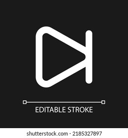 Skip next button pixel perfect white linear ui icon for dark theme. Music player bar. Play video. Vector line pictogram. Isolated user interface symbol for night mode. Editable stroke. Arial font used
