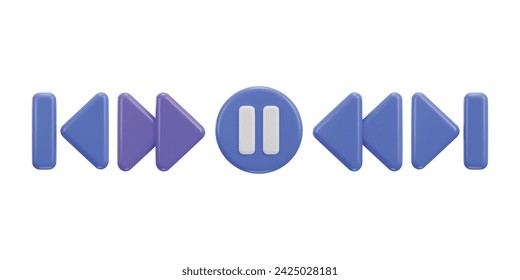skip, next previous music play buttons 3d vector icon set