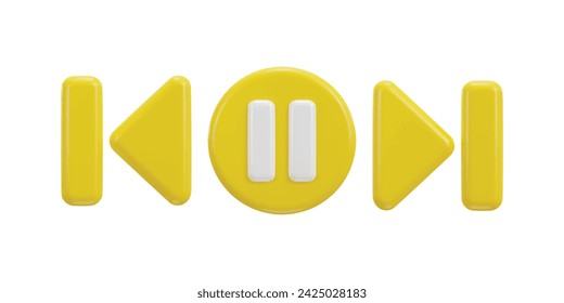skip, next previous music play buttons 3d vector icon set