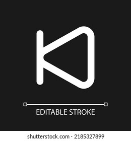 Skip previous button pixel perfect white linear ui icon for dark theme. Music player. Play video. Vector line pictogram. Isolated user interface symbol for night mode. Editable stroke. Arial font used