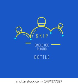 Omitir el símbolo del frasco de plástico de un solo uso. Línea de buceo que implica la forma de la botella como un truco de saltar. Estilo de diseño plano de la ilustración del vector. 