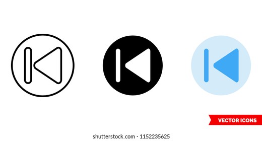 Skip to start button round icon of 3 types: color, black and white, outline. Isolated vector sign symbol.