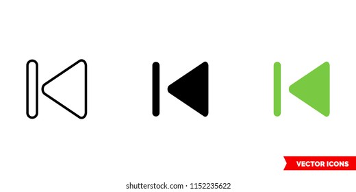 Skip to start icon of 3 types: color, black and white, outline. Isolated vector sign symbol.