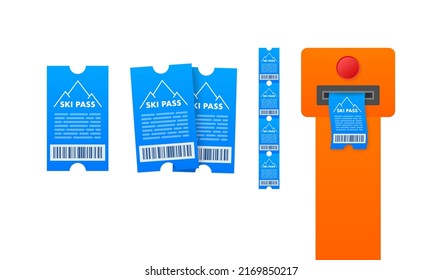 Ski-pass. Ski Lift Ticket. Mountain Background Vector. Isolated Flat Vector Illustration