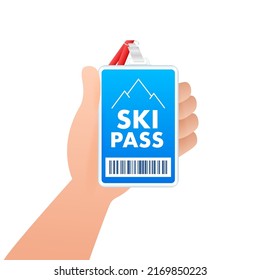 Ski-pass. Ski Lift Ticket. Mountain Background Vector. Isolated Flat Vector Illustration