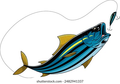 Atunes LISTADOS Atrapando El Diseño gráfico De Señuelos De Pesca. Vector Dibujado A Mano Ilustración Aislado Sobre Fondo Transparente