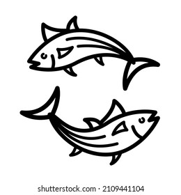 Skipjack tuna line icon vector. Tuna fish sign in trendy style. Isolated contour symbol black illustration.