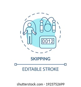 Skipping concept icon. At-home workout session idea thin line illustration. Coordination and concentration improvement. Cardio exercising. Vector isolated outline RGB color drawing. Editable stroke
