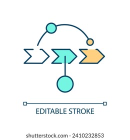 Skipping important step issue RGB color icon. Mistakes in implementing changes. Wrong management. Isolated vector illustration. Simple filled line drawing. Editable stroke. Arial font used