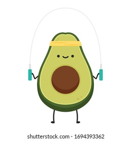 Skipping rope. Avocado character design. wallpaper. free space for text. wallpaper.