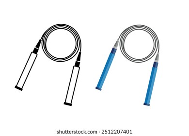Skipping Rope Clean And Creative Clip Art Vector Collection Set, Isolated Vector Image Of skipping. Illustration Of Jumping Gear With Plastic Handles For Gym. Skipping Rope Icon On Black Color