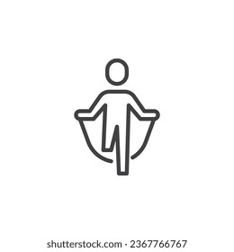 Omitiendo el icono de línea de ejercicio de cuerda. signo de estilo lineal para concepto móvil y diseño web. Salto con el icono del vector de contorno de la cuerda de salto. Símbolo, ilustración del logotipo. Gráficos vectoriales