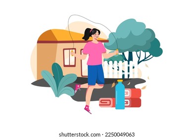 Skipping Rope Exercise Outside Illustration concept on white background