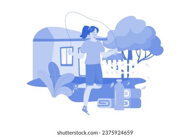 Skipping Rope Exercise Outside Illustration concept. A flat illustration isolated on white background