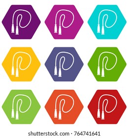 Skipping rope icon set many color hexahedron isolated on white vector illustration