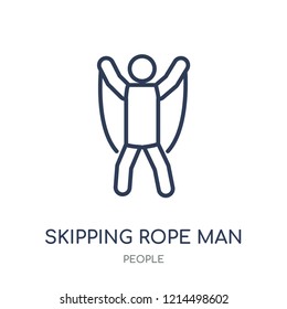 Skipping rope man icon. Skipping rope man linear symbol design from People collection. Simple outline element vector illustration on white background.