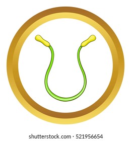 Skipping rope vector icon in golden circle, cartoon style isolated on white background