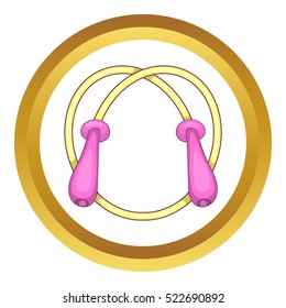 Skipping rope vector icon in golden circle, cartoon style isolated on white background