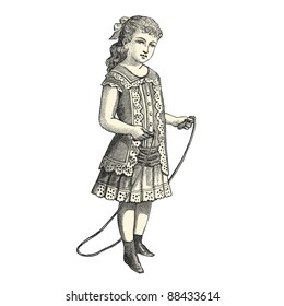 The skipping rope - Vintage engraved illustration - "La mode illustree" by Firmin-Didot et Cie in 1882 France