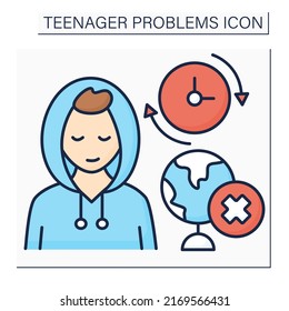 Skipping school color icon. Protest against school system, subjects. Reluctance getting skills.Self-expression.Teenager problem concept. Isolated vector illustration