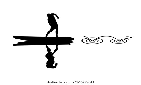 Skipping Stone on Water symbol, black isolated silhouette