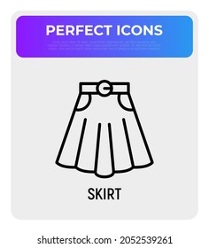 Skirt with belt thin line icon. Modern vector illustration of women's clothing.