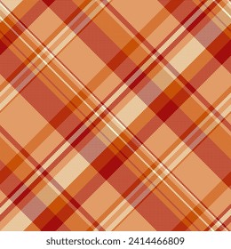 Skirt check vector background, 1960s pattern tartan fabric. Spring texture seamless textile plaid in orange and red colors.