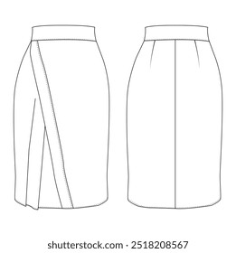 Skirt eight gore technical fashion illustration Fashion technical drawing of A-line skirt. Skirt fashion flat template.