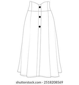 Skirt eight gore technical fashion illustration Fashion technical drawing of A-line skirt. Skirt fashion flat template.