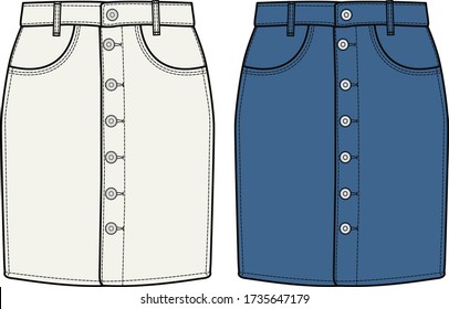 Skirt, Fashion Design Clothing Templates, vector, illustration. button-up skirt
