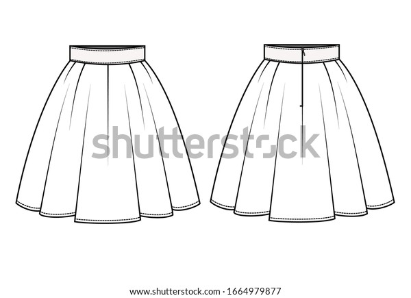 Skirt Fashion Flat Sketch Template Stock Vector (Royalty Free) 1664979877