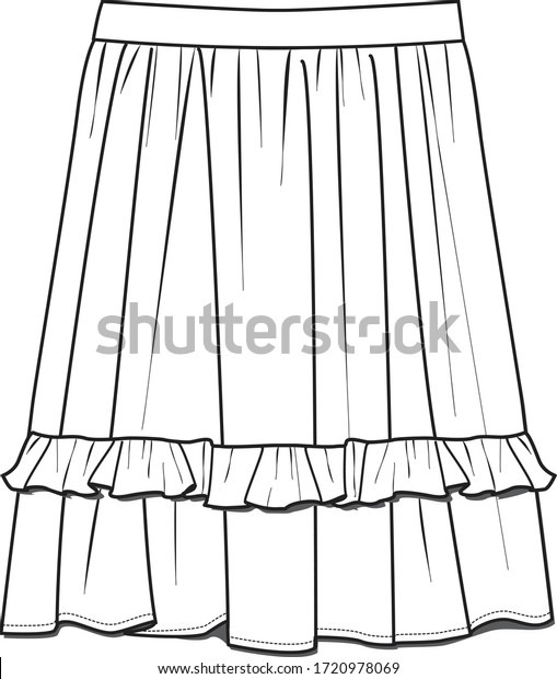 Skirt, Fashion\
Flat Sketches, apparel\
template