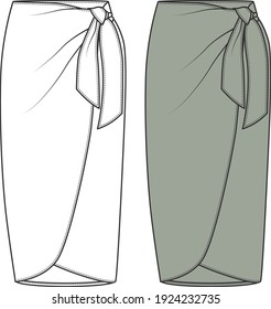 Skirt fashion technical drawings, flat sketch template, vector