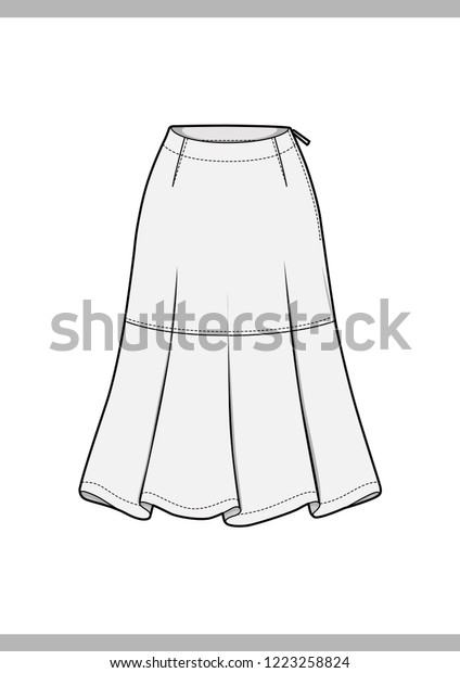 Skirt Fashion Technical Drawings Flat Sketches Stock Vector (Royalty ...