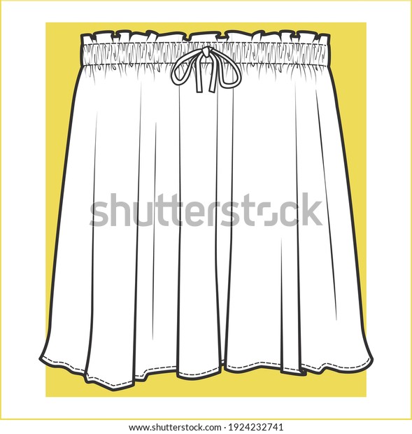 Skirt fashion technical drawings, flat sketch
template, vector
