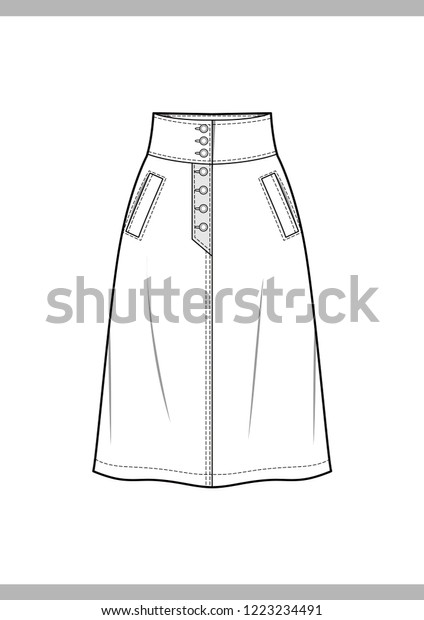 Skirt Fashion Technical Drawings Vector Template Stock Vector (Royalty ...