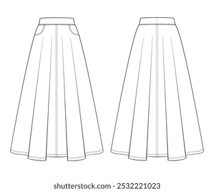 Modelo de design plano de saia, Um modelo de saia Desenho técnico, Ilustração de saia