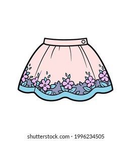 Skirt with flowers color variation for coloring page isolated on white background