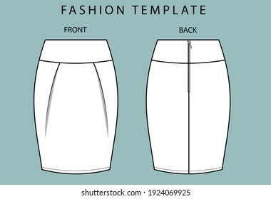 skirt front and back view. fashion flat sketch template