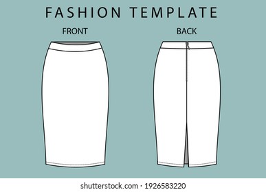 skirt front and back view. fashion flat sketch template