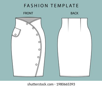 skirt front and back view. fashion flat sketch template