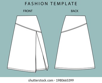 skirt front and back view. fashion flat sketch template