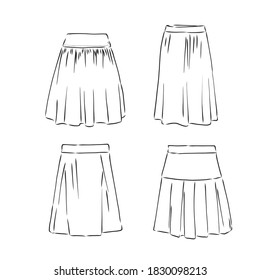 Skirt hand drawn vector illustration black on white line, skirt, vector sketch illustration