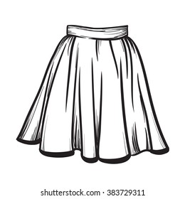 Skirt hand drawn vector illustration black on white line 